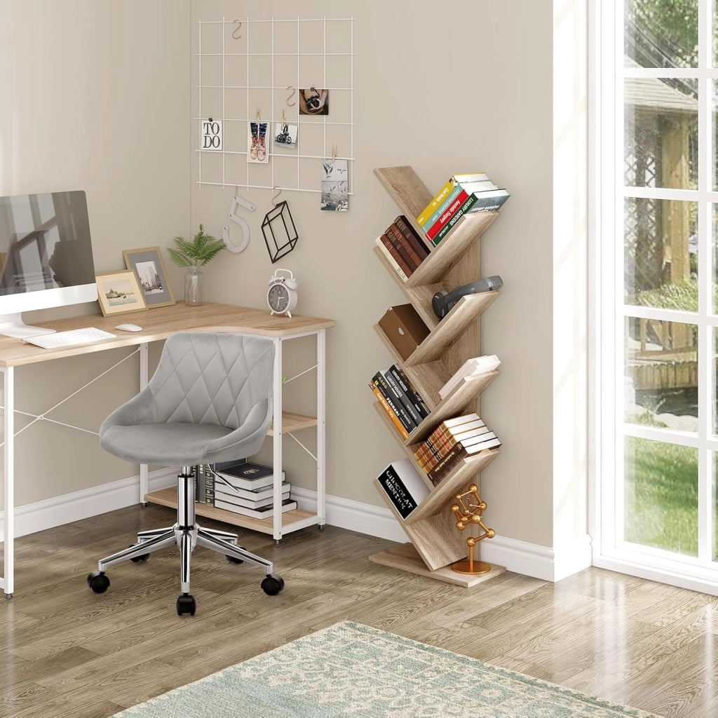 Libreria ad Albero Moderna Scaffale Salvaspazio a 9 Ripiani in Legno Porta Libri per Soggiorno Camera Studio Legno Chiaro, 40x20x127cm