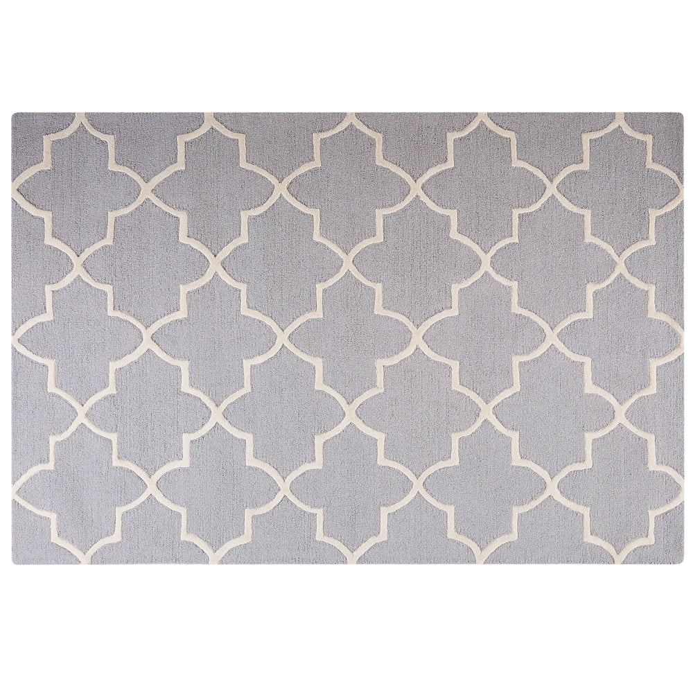 Tappeto Grigio Lana 160 x 230 cm Traliccio Quadrifoglio Trapuntato a Mano Orientale Trifoglio Marocchino