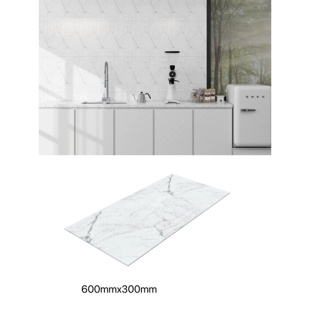 Trade Shop - Pannello Effetto Marmo Bianco 600x300 Mm Rivestimento Parete Bagno Cucina -