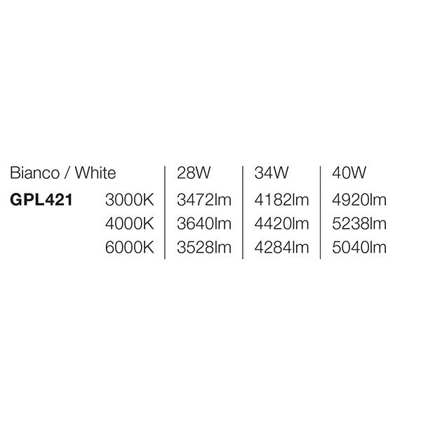 Plafoniera o Sospensione LED da Ufficio Serie GPL Bianco Opaco con Diffusore UGR <22, Potenza Regolabile 28W-40W e Opzione Biemissione - Gealuce