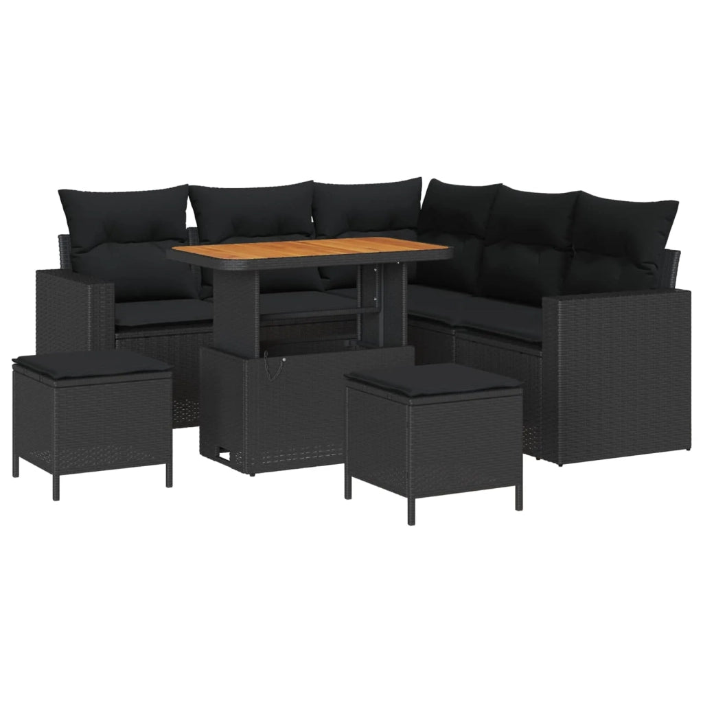 Set Divano da Giardino con cuscino 9 pcs Nero polyrattan
