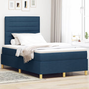 Letto con box spring e materasso blu piccolo matrimoniale in tessuto