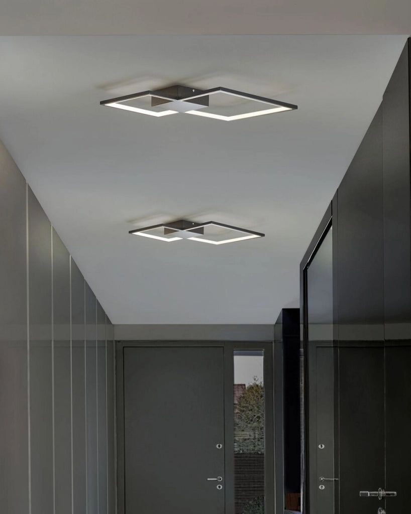 Plafoniera Moderna Illuminazione Integrata Luci LED Quadrate Metallo Nero
