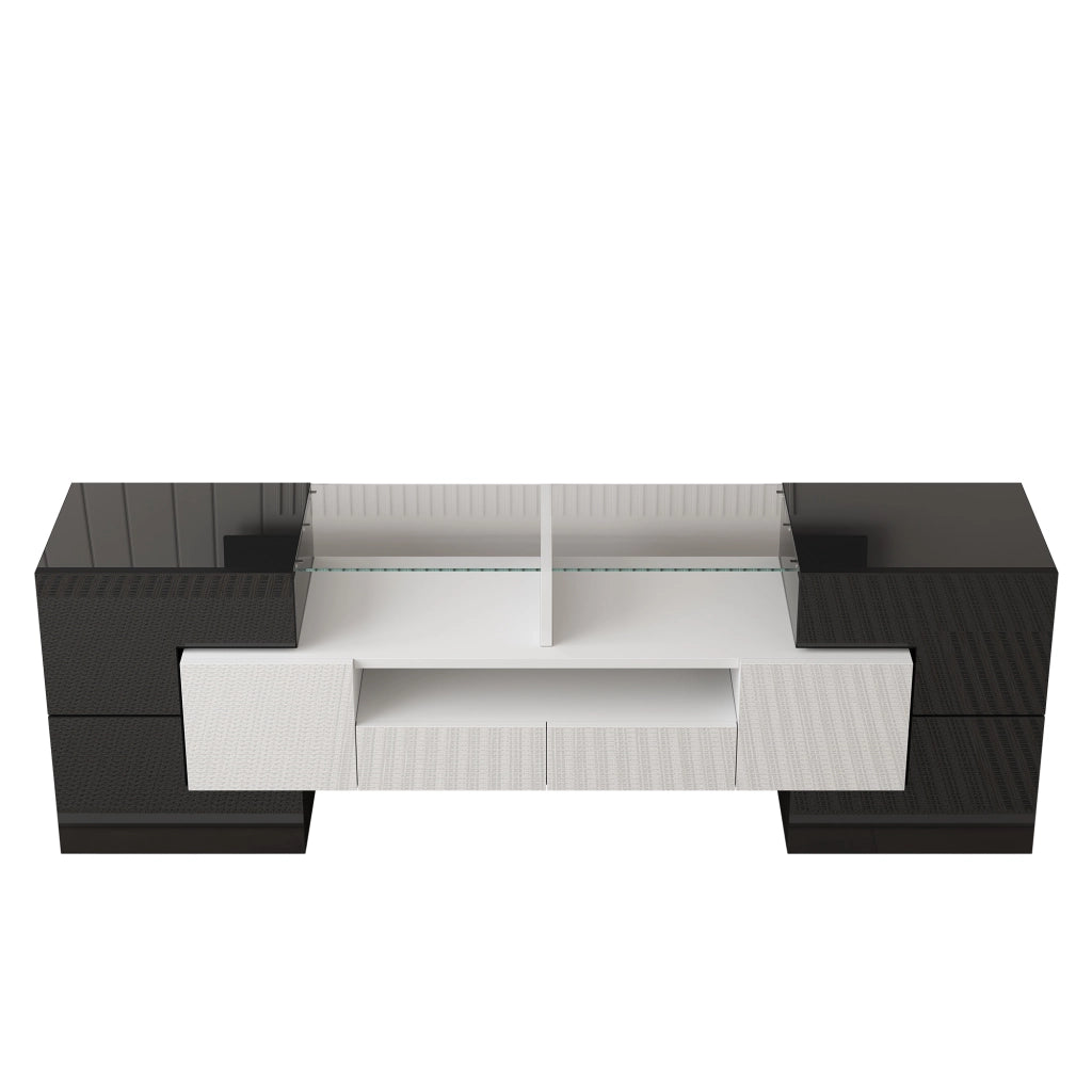 Mobile TV con 6 Ante; 2 Cassetti e LED Multicolore; Finitura Lucida Moderna; 145??30??51 cm; in Truciolare; Bianco e Nero