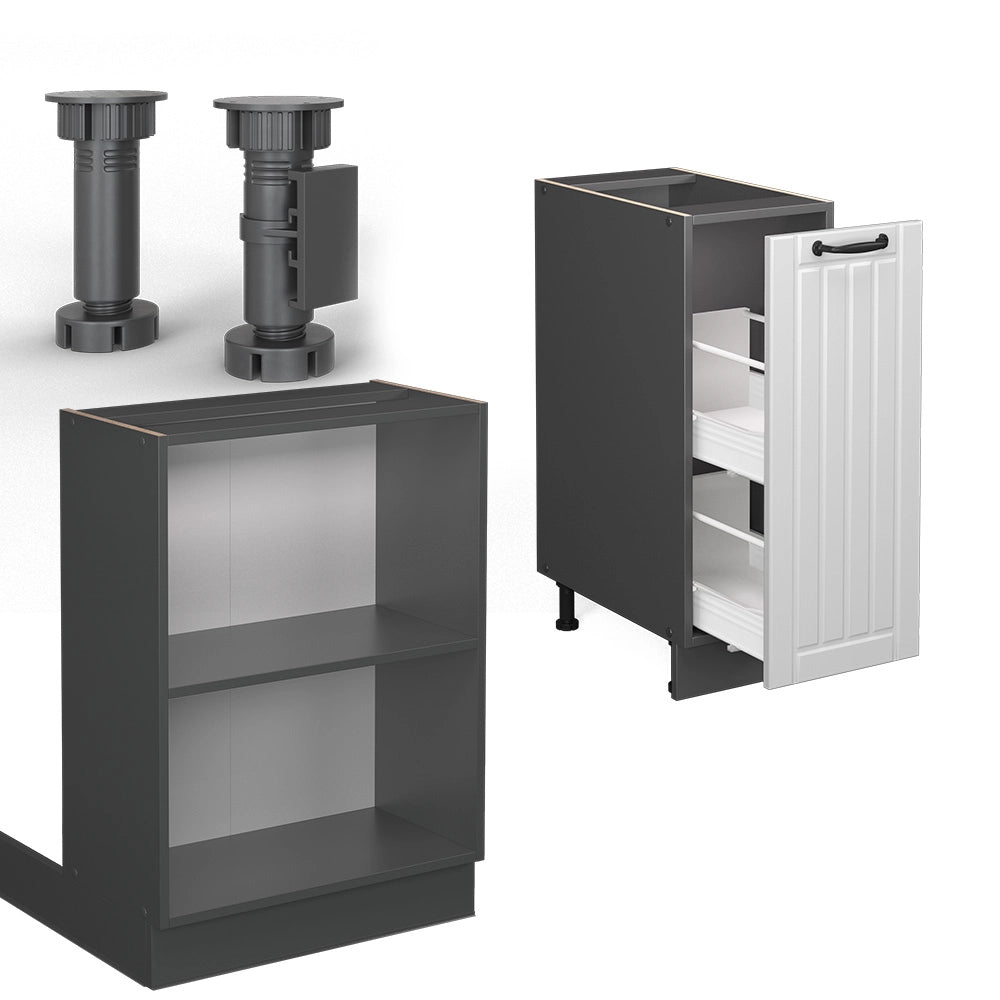 Isola cucina Fame-Line Bianco rustico/Antracite 90 cm con cassetto, senza piano di lavoro Vicco