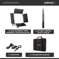 Rainbow Set Pannello LED fotografia 100W e cavalletto fotografico - Luce fotografica da studio con cambio colore RGBWW, illuminazione controllo tramite app, luce video bicolore