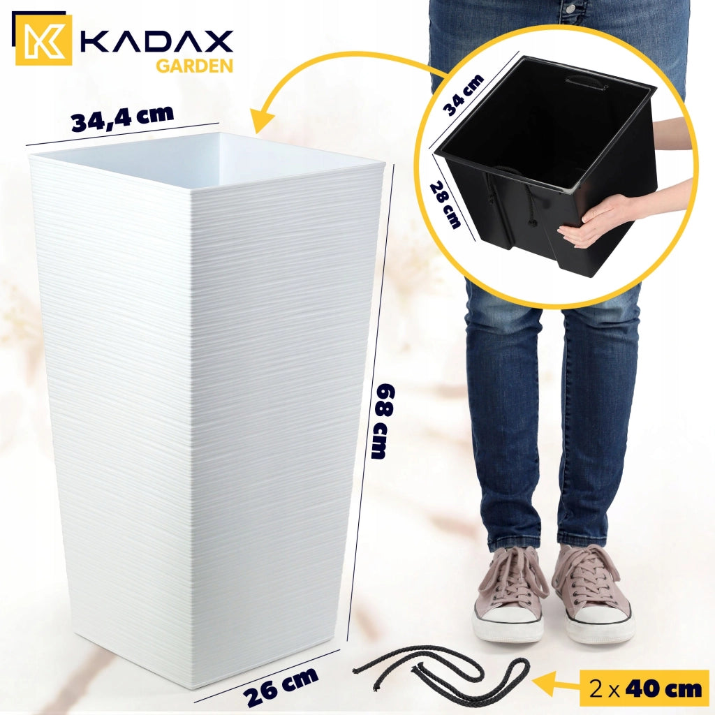 Vaso da giardino KADAX con inserto per fiori, grande e alto, 34x68 cm, bianco.