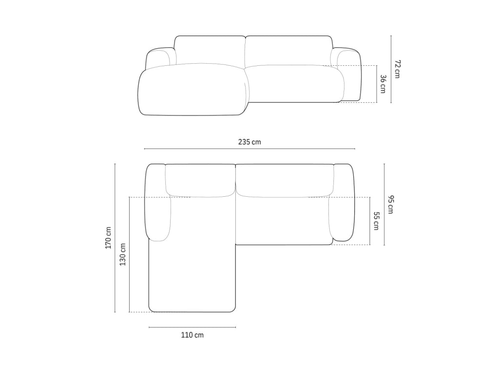 Cosmopolitan Design - Divano angolare sinistro "Nolio" 4 posti in ciniglia petrolio 