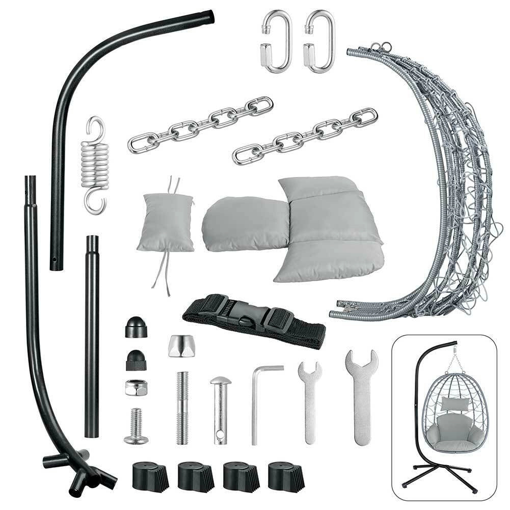 Poltrona Sospesa Giardino Sedia Dondolo Amaca pendolo in Rattan e Metallo Grigio