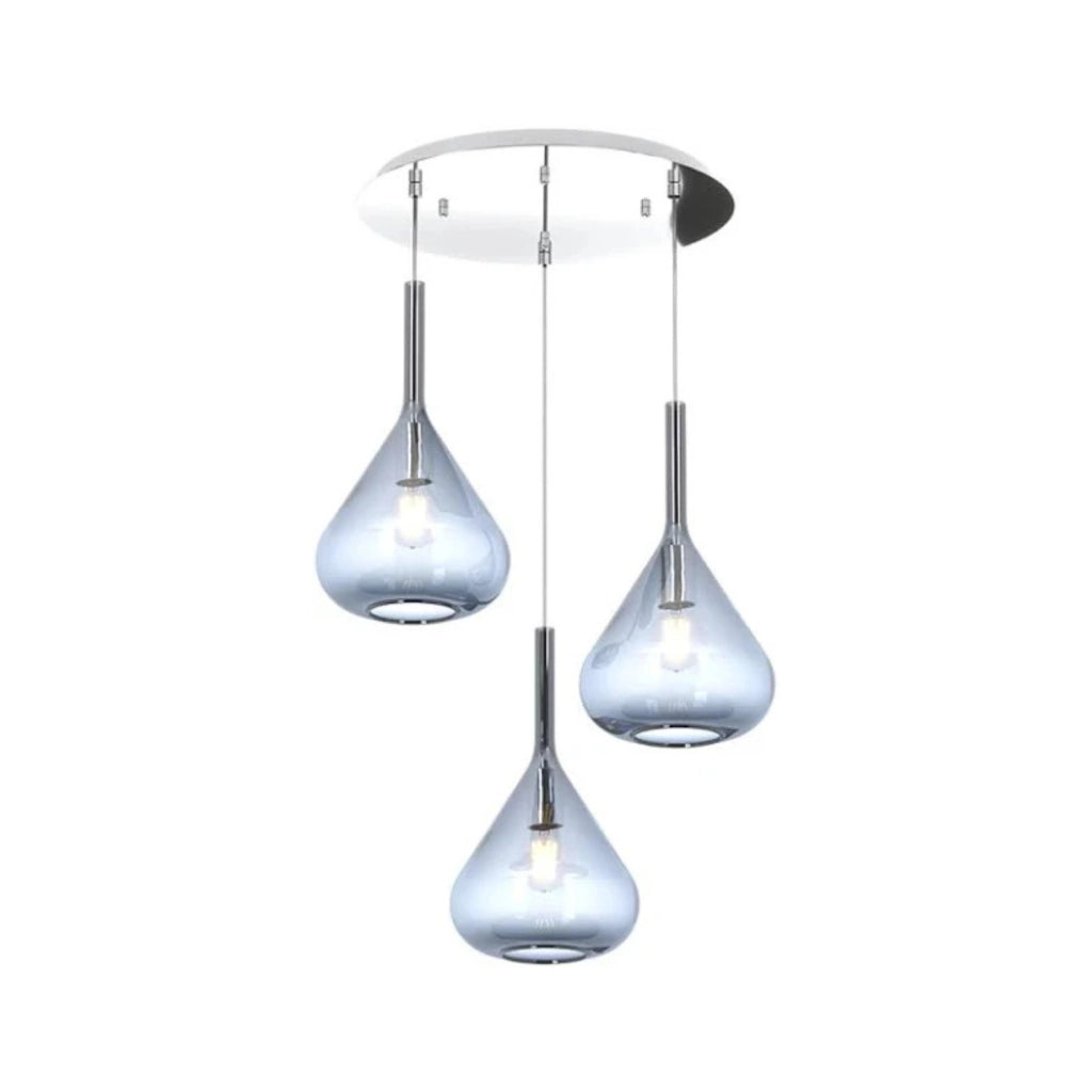 Lampadario a sospensione moderno Kona 3 luci vetro blu e rosone rotondo - Attacco E27 - Regolabile fino a 250cm d.42