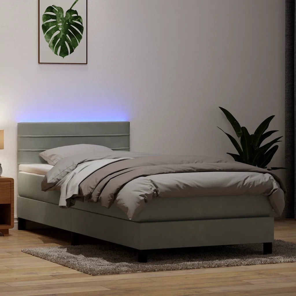 Letto a Molle con Materasso e LED Grigio Chiaro 80x210 cm Velluto 3316953