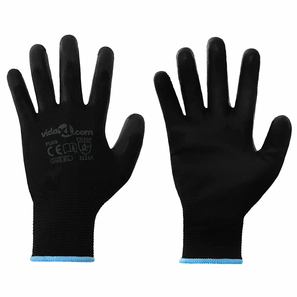 Guanti da Lavoro 24 pcs Nero 9 / l Poliestere