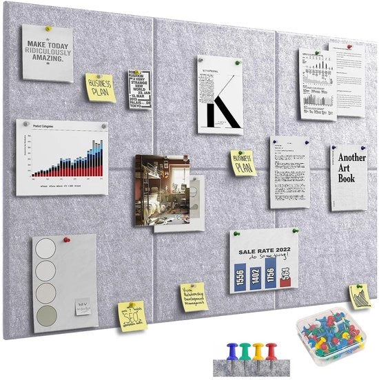 Pannello di attacco per parete 30 x 30 cm - 6 pezzi - 40 spille - decorazione per parete - bacheca per casa/ufficio - organizzazione e ispirazione