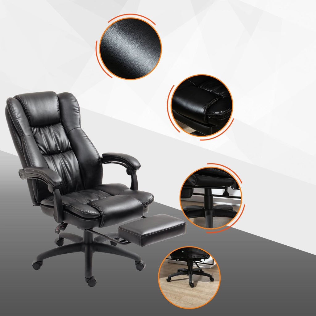 Sedia da Ufficio ad Altezza Regolabile con 6 Punti Massaggianti 68,5x68,5x113-121 cm in Finta Pelle Nera