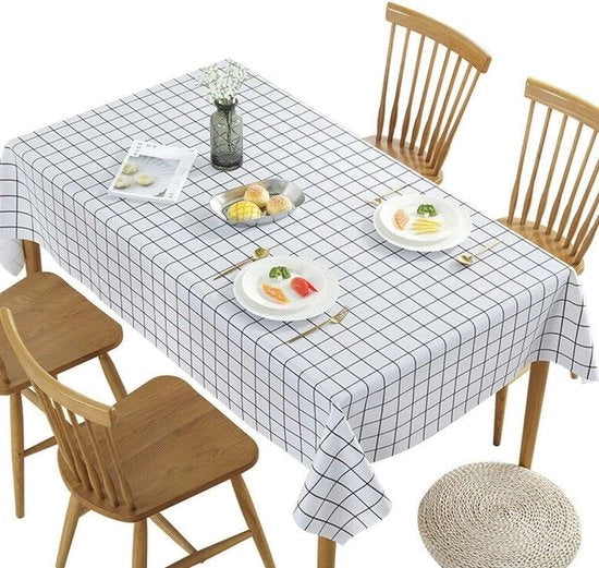 Tavolo quadrato con tovaglia PVC, facile da pulire, 2 pezzi 137 x 180 cm, tovaglia da tavolo a quadri bianchi, lavabile, impermeabile, resistente al grasso, tovaglia da tavolo in vinile e plastica