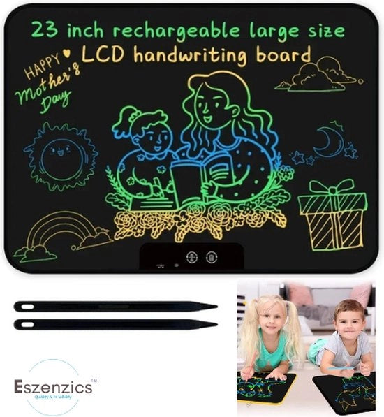Tavola di disegno XXL - Dimensioni extra grandi 58cm - Cristallo chiaro - Tavola di disegno digitale - Tavola di disegno per bambini - Schermo LCD a colori - Ricaricabile - Disegno sensibile al tocco