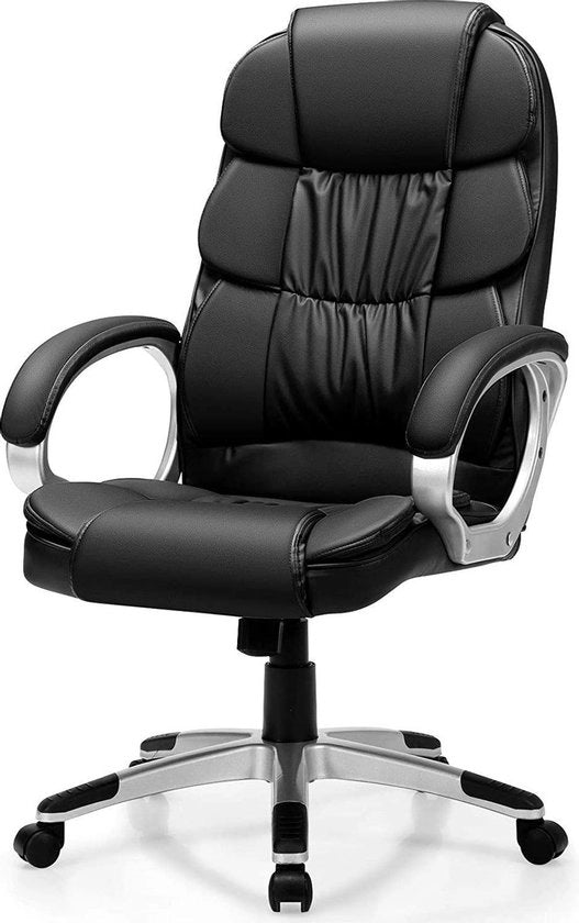 Sedile da ufficio con funzione di oscillazione, alta sedia da ufficio regolabile in altezza, poltrona girevole con capacità di carico 150KG, realizzata in pelle PU, sedile per computer per ufficio e studio, nero