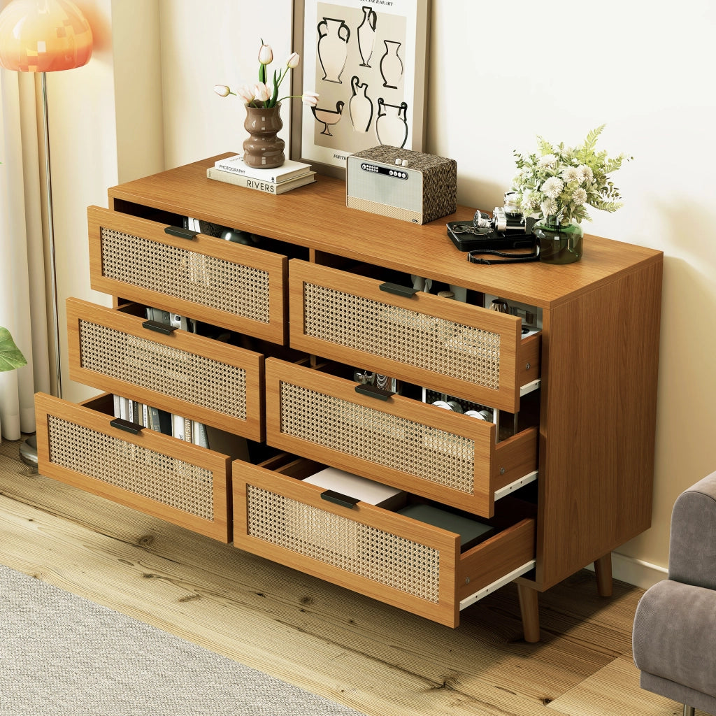 Cassettiera 6 Cassetti con Maniglie in Metallo ¨C MINIMAL ¨C Legno, 120x76.5x40 cm