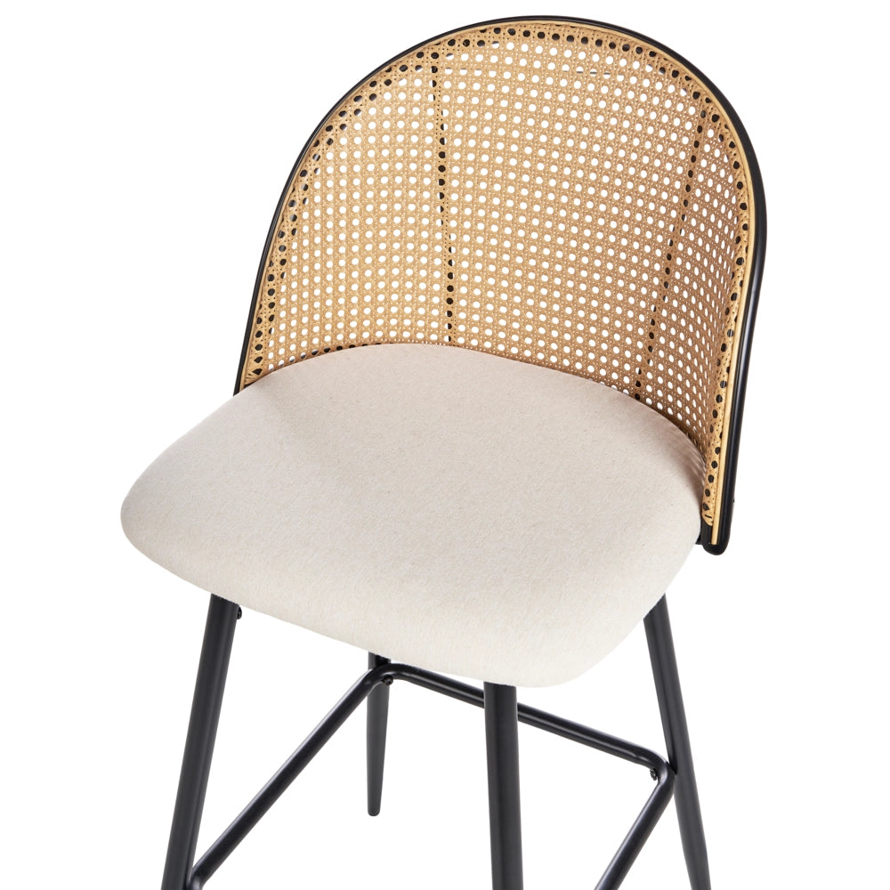 Set di 2 sgabelli da bar in metallo nero effetto legno con intreccio viennese stile retrò soggiorno
