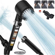 Douchekop con filtro per acqua dura, con filtrazione a 15 trappole, douchekop risparmiatore d'acqua e tubo da 1,5 m, 4 tipi di getto, Douchekop per doccia con acqua dura alta pressione, elimina cloro residuo nero