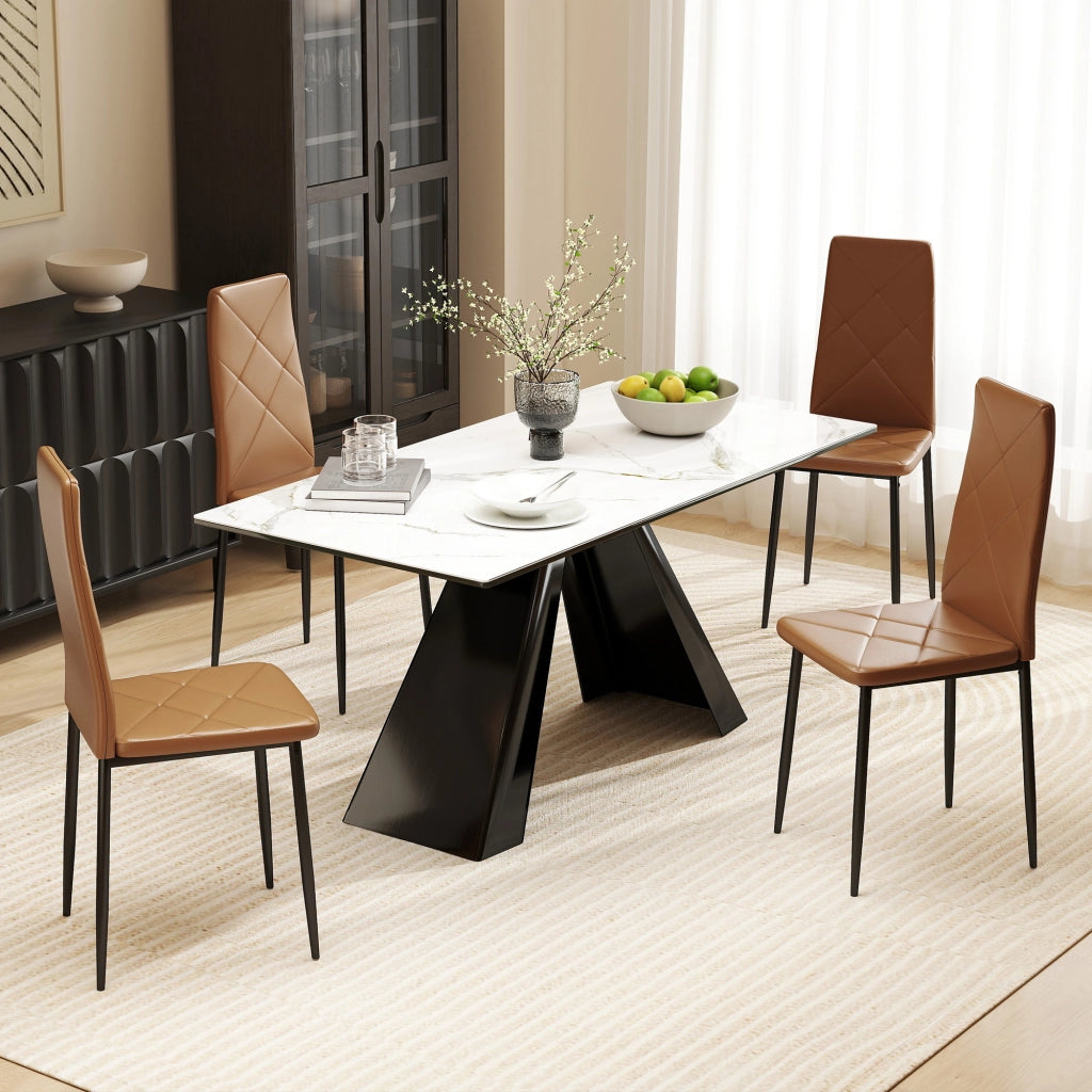 Set 4 Sedie da Pranzo Imbottite ¨C Xylo ¨C Similpelle Marrone Schienale Alto Gambe Metallo 41x50x97cm