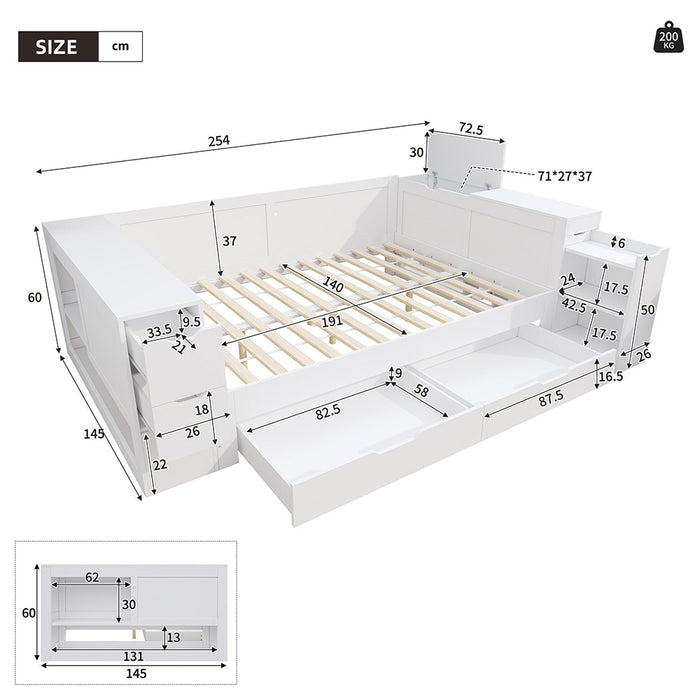 Letto a castello multifunzionale - Xylo - 140x190 cm - Bianco - Con cassetti e ripiani