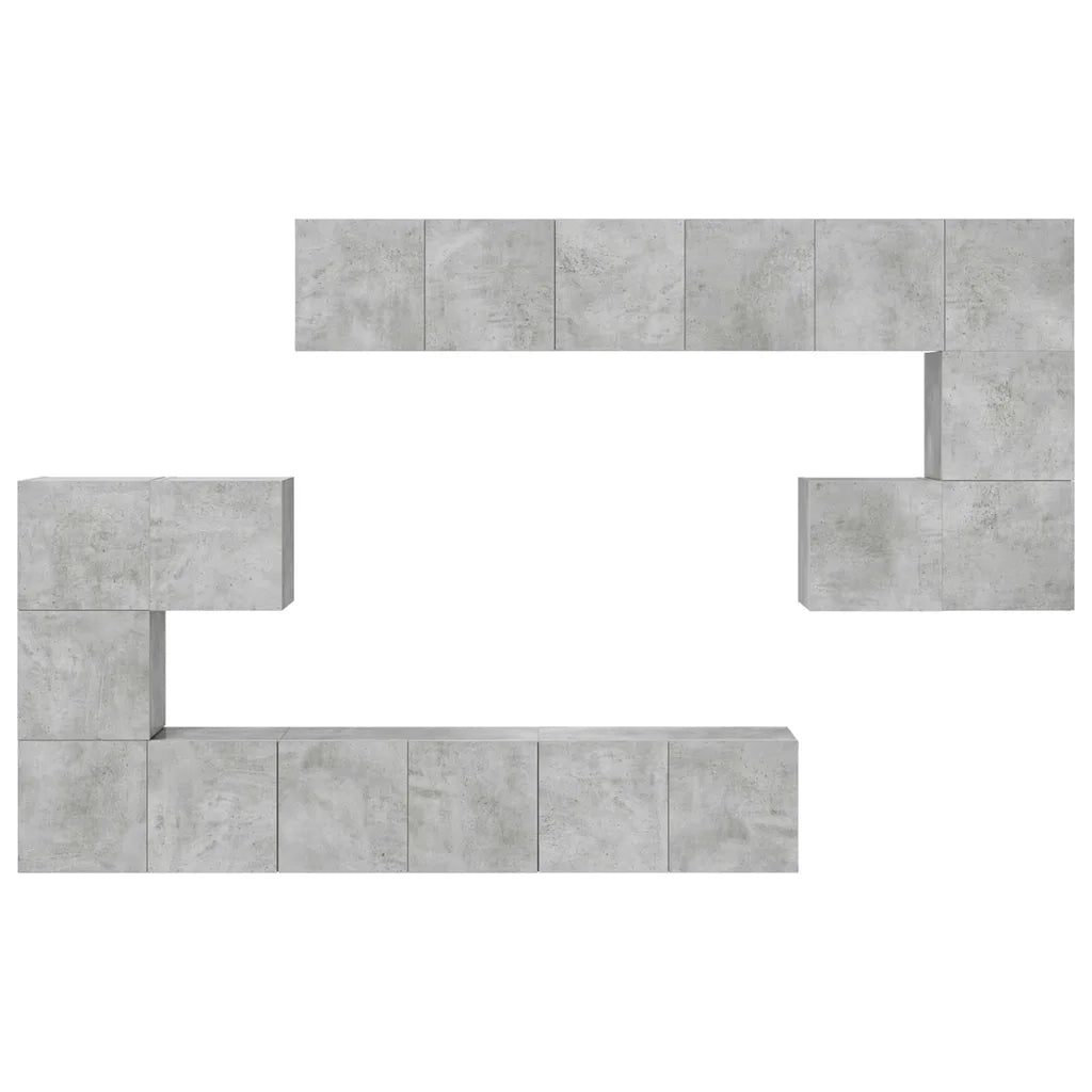 Set di Mobili Porta TV 10pz Grigio Cemento in Legno Multistrato 3079144