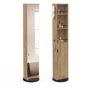 IDMarket - Mueble de baño giratorio con espejo, armario y estantes en haya y negro