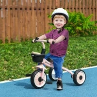 Triciclo per Bambini da 2-5 Anni con Seduta Regolabile e Campanello, 70.5x50x58cm, Rosa