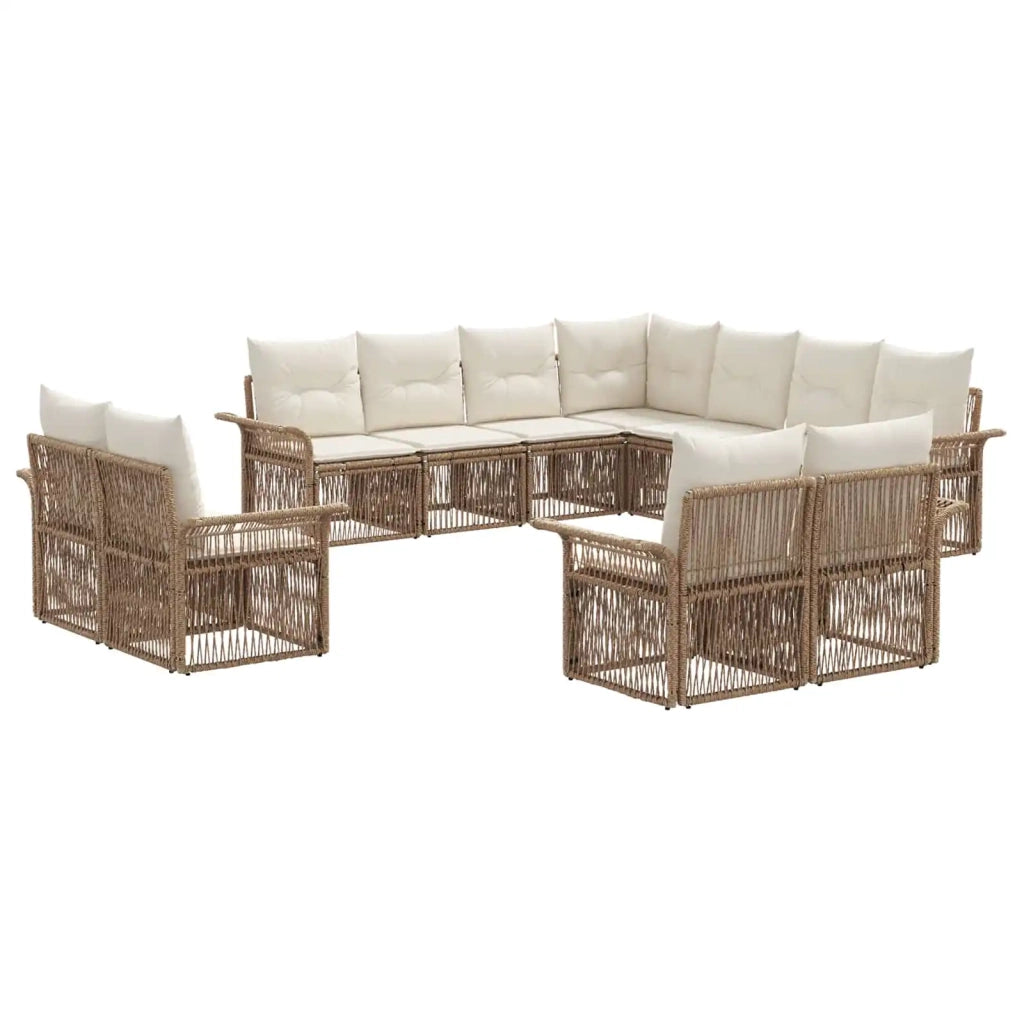 Set Divano da Giardino 11 pcs Beige e Bianco Crema polyrattan 3435000