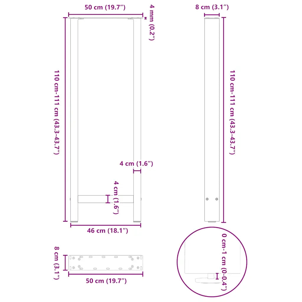 Gambe per tavolo da bar nere 2 pz 50x(110-111) cm in acciaio 4013352