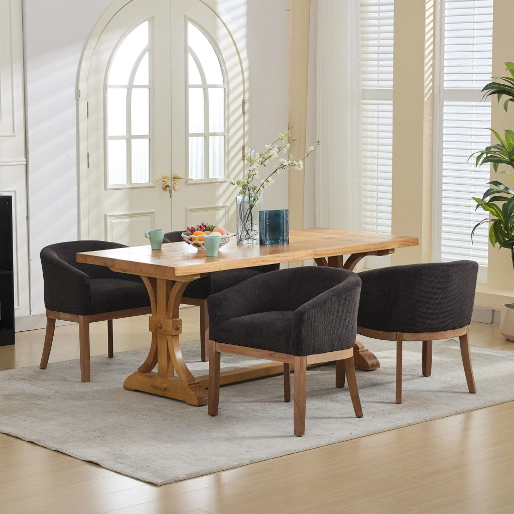 Sedia da pranzo con braccioli in ciniglia con struttura in legno massello stile mid century moderno grigio antracite