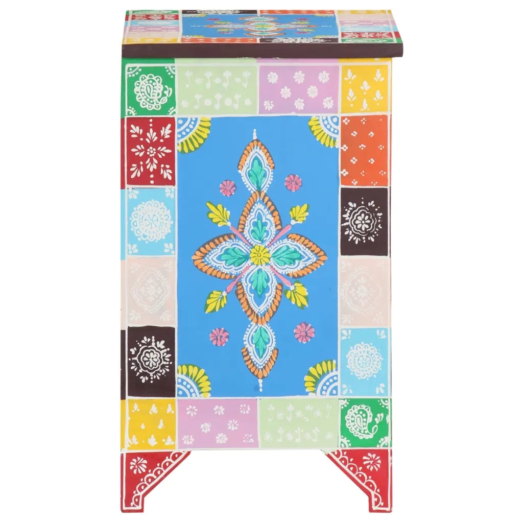 Comodino Dipinto a Mano 40x30x50 cm in Legno Massello di Mango cod mxl 55237