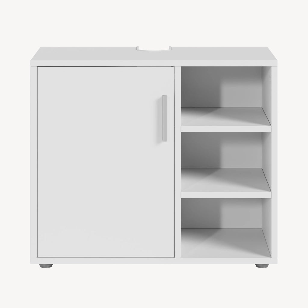 Mobile Sottolavabo Kulaik da Bagno ad Anta e 3 Scomparti Aperti 51 x 60 x 32 cm - Bianco [en.casa]