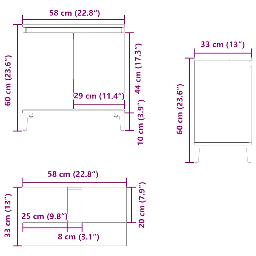 Mobile Lavabo Rovere Fumo 58x33x60 cm in Legno Multistrato 821265
