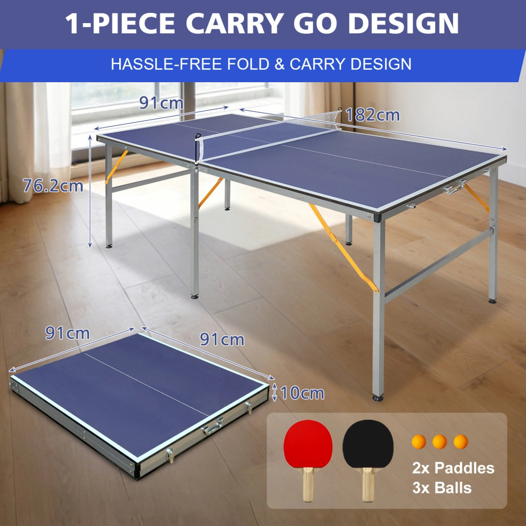 Tavolo da ping pong pieghevole 182x91 cm con rete e racchette