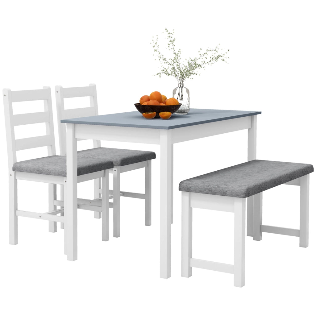 Set tavolo da pranzo per 4 persone con 2 sedie e panca, in tessuto effetto lino, per cucina e soggiorno, grigio
