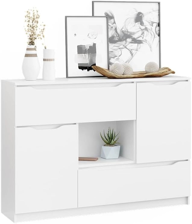 Cassettiera per camera da letto Ruben, Bianco, 120 x 84 cm, per riporre abiti e oggetti di uso quotidiano