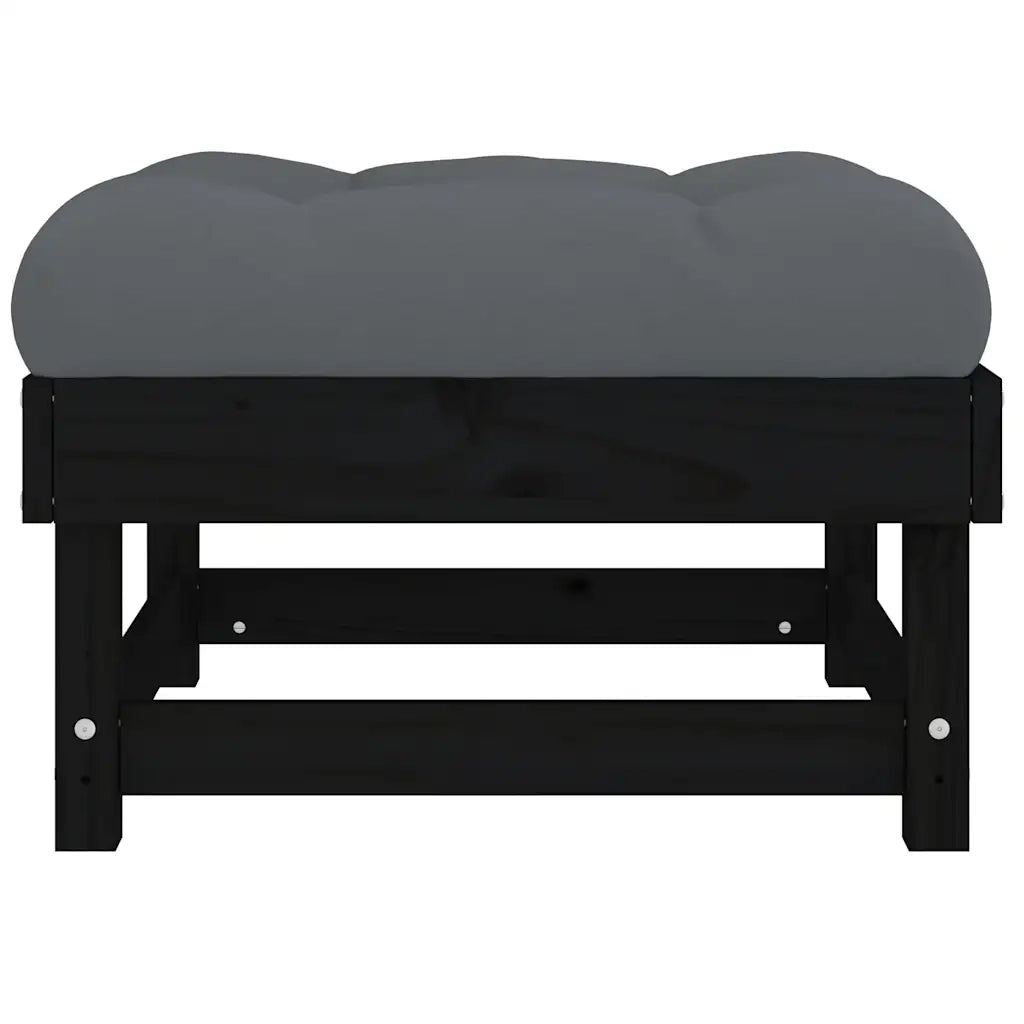 Poggiapiedi Giardino con Cuscini 2pz Legno Massello Pino Nero