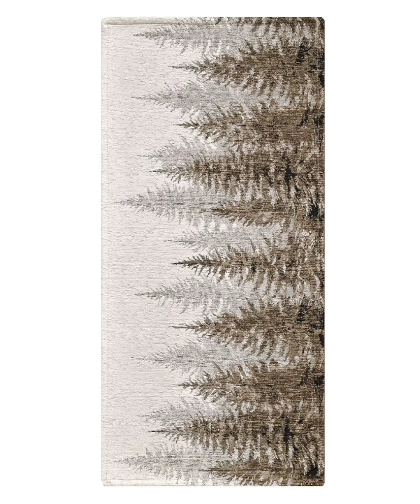 Tappeto moderno ABETI BEIGE FANGO disegno foresta aghifoglie di montagna, passatoia cucina multiuso lavabile in lavatrice e anti-scivolo cm.55x115