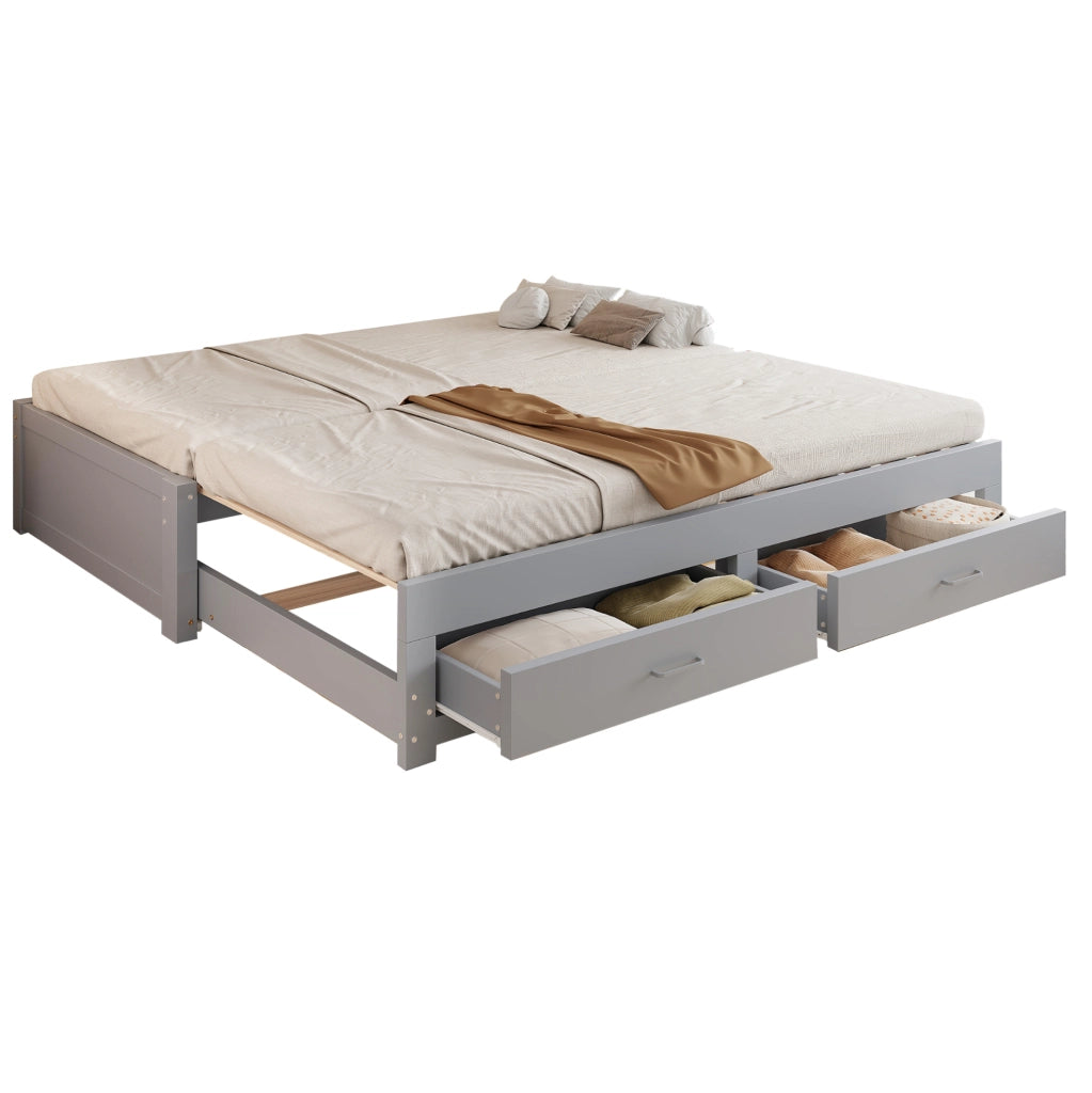 Divano letto estraibile in legno 90/180 x 190 cm con 2 cassetti; grigio