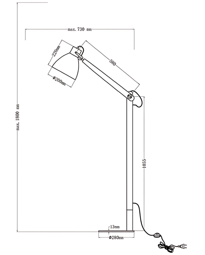 Lampada da terra Sveva in metallo e legno noce, altezza regolabile 180cm, attacco E27, design moderno ed elegante per illuminazione d'interni