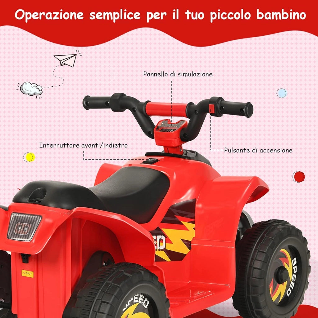 6V Quad Elettrico per Bambini, Mini Quad da Spiaggia con Funzione Avanti/Indietro, Velocità Massima 4,6 km/h, Regalo per Bambini 3 Anni+ (Rosso)