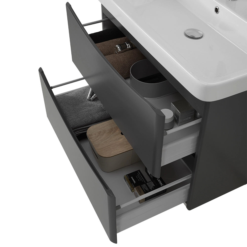 Mobile bagno sospeso 80 cm antracite con specchio tondo a filo Zen