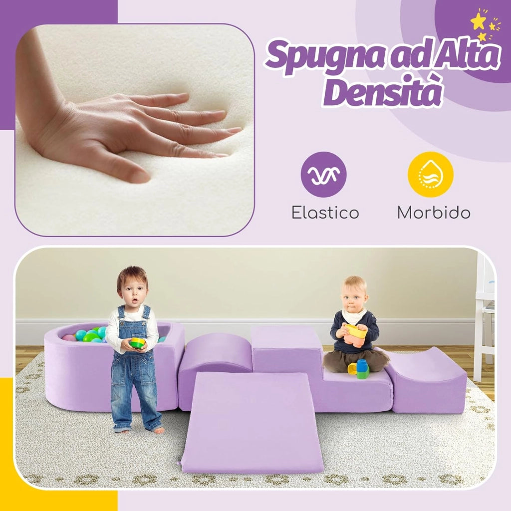 Set di 5 Pezzi Gioco in Schiuma, Blocchi con Piscina di Palline per Bambini, Coperture Lavabili con Cerniere, Blocchi Creativi per Stanza di Giocattoli, Camera da Letto (Viola)
