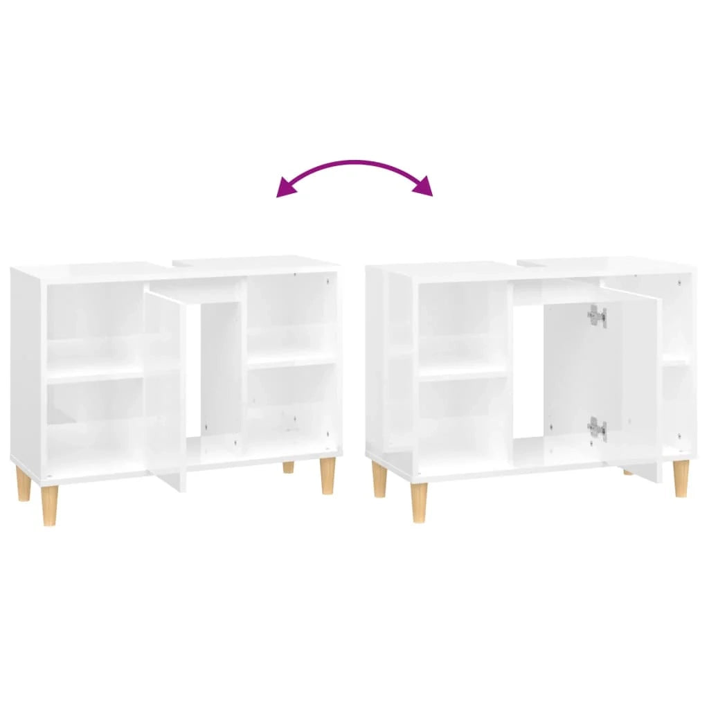 Mobile lavabo/lavabo 80 x 33 x 60 cm legno laccato bianco lucido 02_0006814