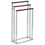 Porta Asciugamani Argento Lucido e Legno Scuro Acciaio 3 Binari Accessori Bagno Portasciugamani da Terra Design Moderno
