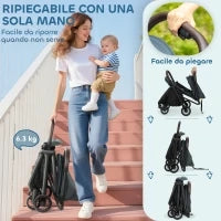 Passeggino per Bambini con Tettuccio Regolabile e Sacca Portaoggetti, 87x50x103 cm, Blu e Nero