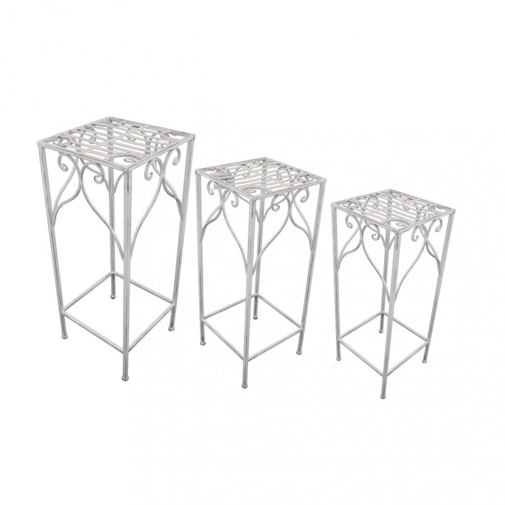 Set 3 Fioriere Vincent in Acciaio Bianco Antico