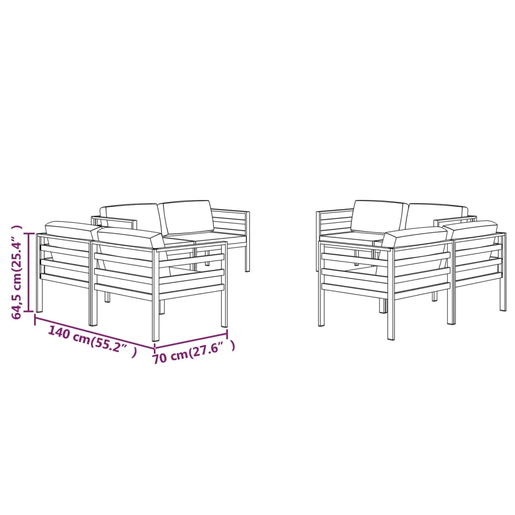 Set Divani da Giardino 8 pz con Cuscini in Alluminio Antracite cod mxl 35809